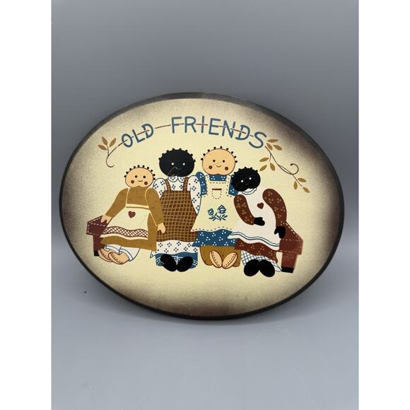 Vintage “Old Friends” Country Folk Art Wooden Plaque Wall Hanging - Picture 1 of 5